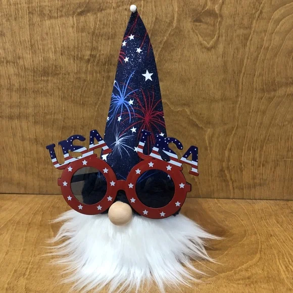 Fireworks Gnome Red White Blue Stars Stripes Sunglasses Gift July 4th Decor - Picture 2 of 4